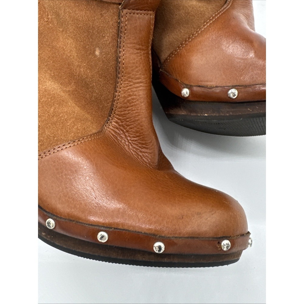 Michael Kors women's Brown Tall Sherpa Boots Heels Tie Fur  Warm Cozy 6.5 - Picture 8 of 11